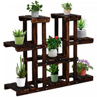 Support De Pot De Plante En Bois A 4 Niveaux Outsunny Support De Fleur Carbonise Vertical Etagere De
