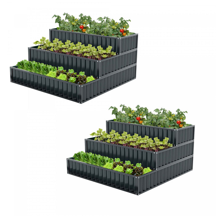 Costway 2 Pcs Lit De Jardin Eleve A 3 Niveaux, Boite De Planteur Exterieure Elevee En Metal De 47\" X 47\" X 24\" Noire