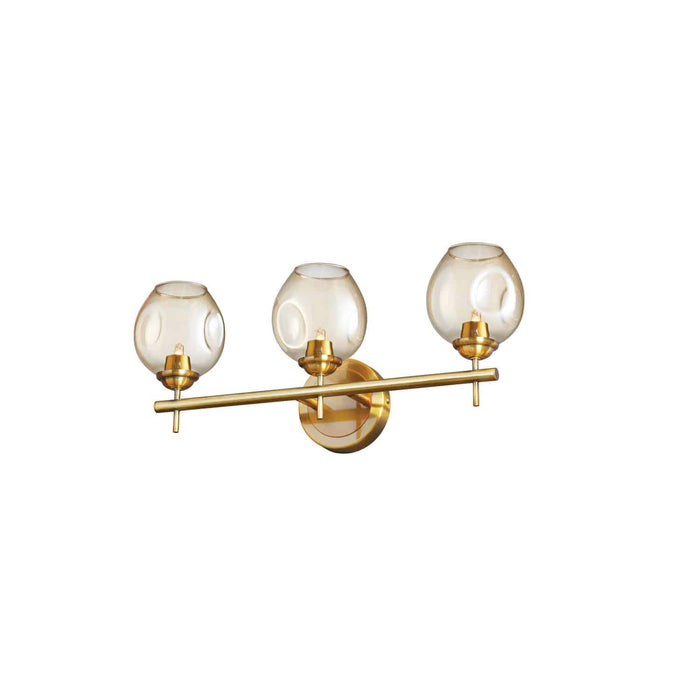 Lumière de coiffeuse Abii de Dainolite en verre champagne, avec fini bronze rétro et 3 ampoules