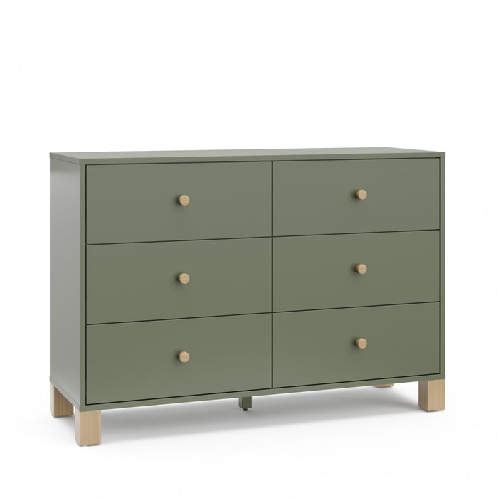 Storkcraft California 6 Commode a tiroirs - Olive avec bois clair