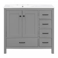  Meuble de salle de bain moderne Derek 36 pouces avec lavabo ceramique et rangement multiple, gris