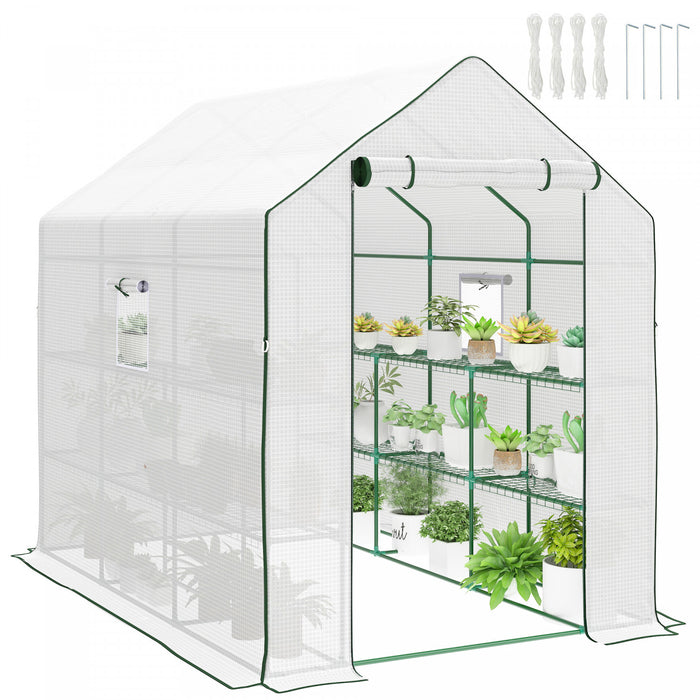 Outsunny Serre de Jardin avec 3 Niveaux et 12 Etageres, Petite Serre, Blanc