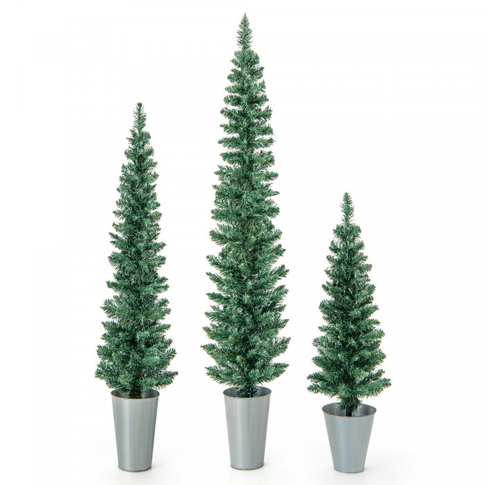 Lot De 3 Sapins De Noel Artificiels 90-120-150 Cm, Arbres En Crayon Fin, 120-140-160 Pointes De Branches, Bases Metalliques Avec Ciment, Arbres D'entree En Pot, Decoration De Noel Interieure