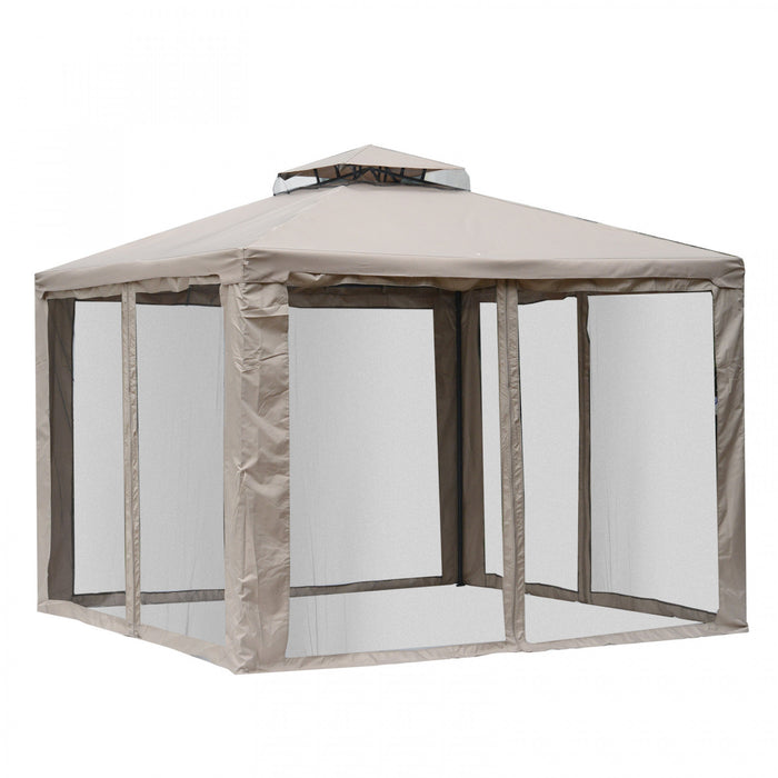Outsunny 10x10pi Pavillon De Jardin A Double Toit Avec Fonction De Ventilation Auvent Abri Jardin Evenement Fete Tente Cour Pare-soleil Cadre En Acier Avec Moustiquaire