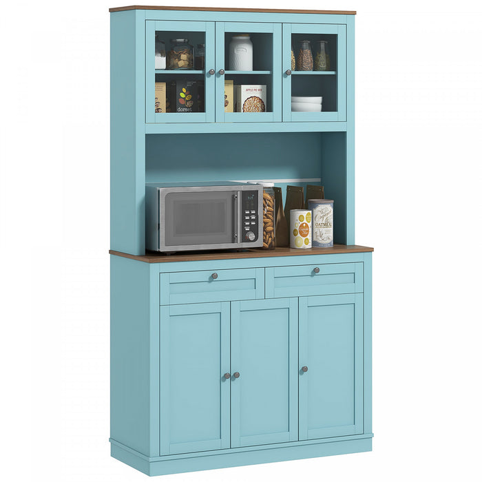 HOMCOM 71\" Armoire de cuisine w/ Espace micro-ondes Buffet w/ Hutch bleu