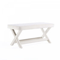 Banc d’appoint moderne du milieu du siecle Abigail en velours creme capitonne