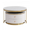Table Basse Ronde Moderne Thomas De 27,6\" Avec 2 Tiroirs De Rangement, Blanche