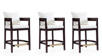 Tabouret de comptoir en bois rembourre style mid-century Ritz, ivoire – Lot de 3