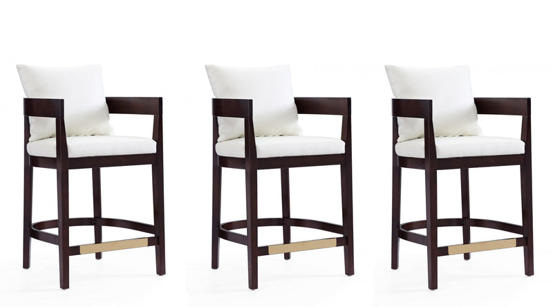 Tabouret de comptoir en bois rembourre style mid-century Ritz, ivoire – Lot de 3