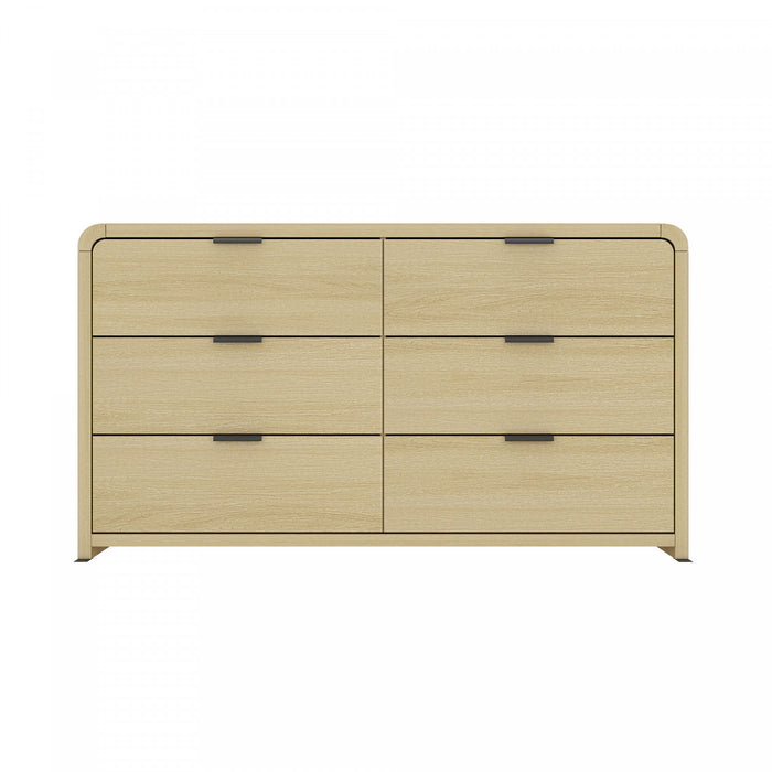 Commode moderne Grace 60\" en chene naturel (6 tiroirs)