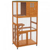 Pawhut Cage A Chat, Grand Catio, Enclos D'exterieur En Bois Pour Chat Avec Roulettes, Toit Resistant Aux Intemperies, Plates-formes, Cage Pour 1 A 3 Chatons, Orange