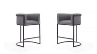 Tabouret de comptoir moderne du milieu du siecle en metal et tissu gris Cosmopolitan - Lot de 2
