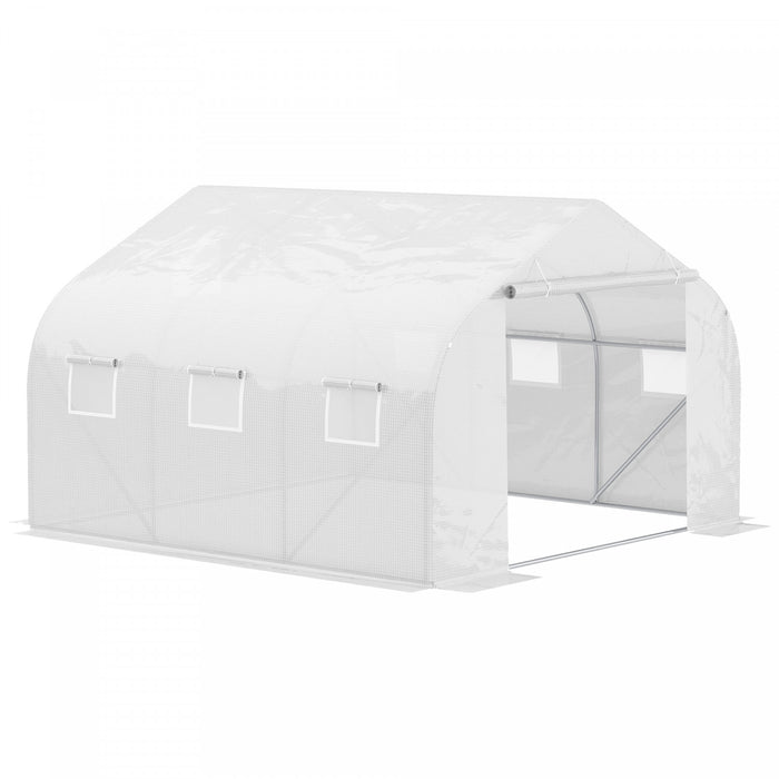 Outsunny 11.5'x9.8'x6.6'tunnel De Jardin Serre Jardin Plante Poussant Maison Chaude Exterieur Graine Fleur Legume Grande Taille 6 Fenetres