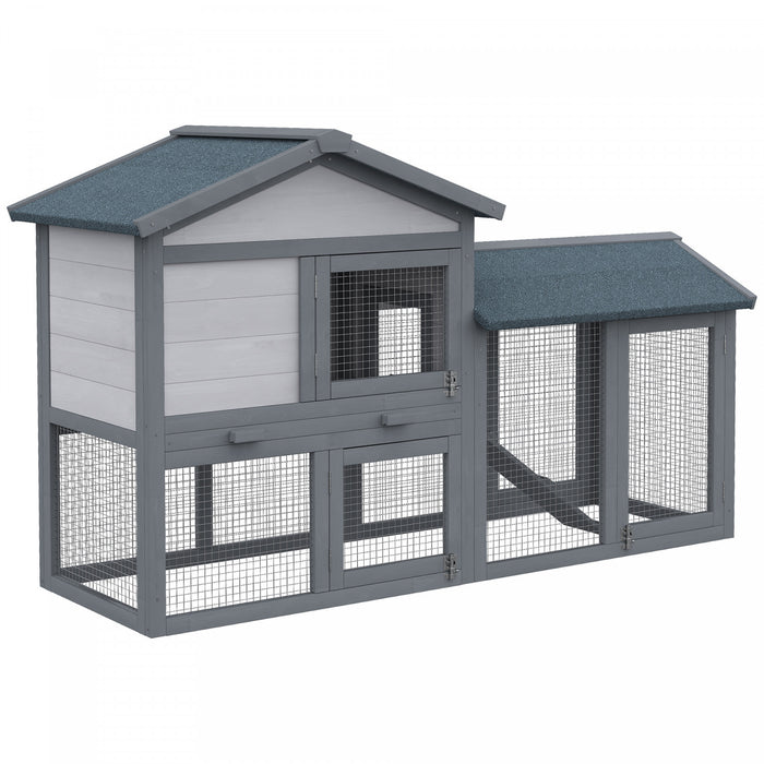 Pawhut Clapier En Bois Pour Lapin Cage De Lapin D'arriere-cour Pour Petits Animaux Toit En Asphalte Avec Rampe Et Enclos Exterieur Gris Fonce