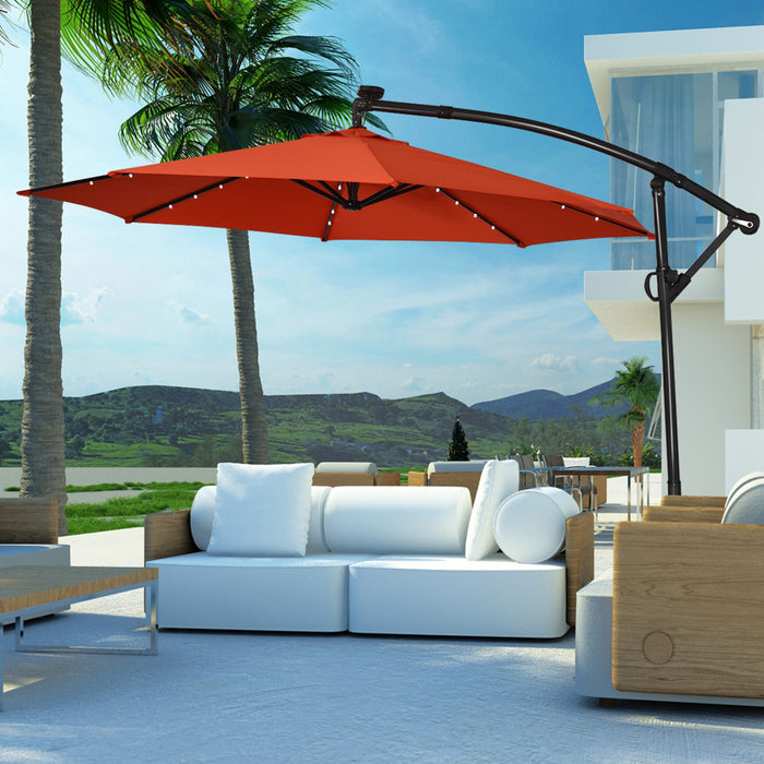 Costway Parasol deporte de patio de 10 pieds, solaire LED, rotation a 360 degres, orange