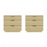  Table de nuit moderne Payton 66 cm en chene naturel (3 tiroirs) – Lot de 2