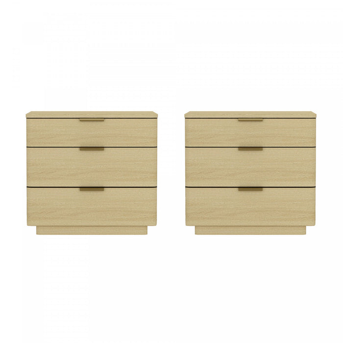 Table de nuit moderne Payton 66 cm en chene naturel (3 tiroirs) – Lot de 2