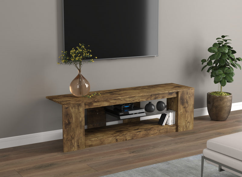 Meuble pour téléviseur de 55 po avec 2 tablettes et verre trempé - bois recyclé brun
