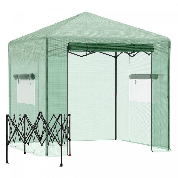 Outsunny 8' X 6' Maison Chaude A Effet De Serre Portable Avec Porte Enroulable Et 2 Fenetres D'exterieur Pour Plantes Jardin Pliable, Vert