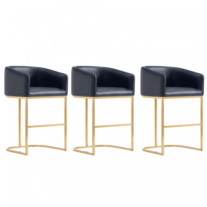 Tabouret de comptoir rembourre en metal noir style mid-century modern Louvre - Lot de 3