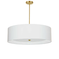 Luminaire suspendu Helena de Dainolite de 30 po de diamètre avec abat-jour blanc qui diffuse la lumière, fini laiton vieilli et 4 ampoules