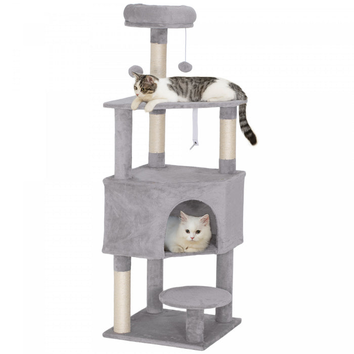 Arbre a chat de 54 pouces avec grand condo et perchoir superieur, gris clair