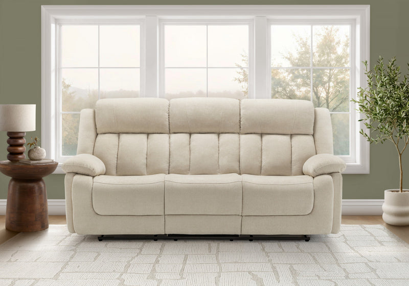 Sofa Rembourre 3 Places Inclinable Electrique, 85\"L, Port Usb Inclus, Tissu Beige