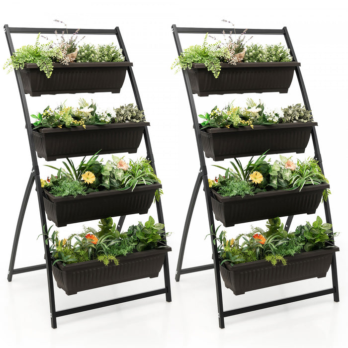 Costway 2pcs 5 Ft 4-tier Lit De Jardin Eleve Vertical Planteur Eleve W / 4 Boites De Conteneur