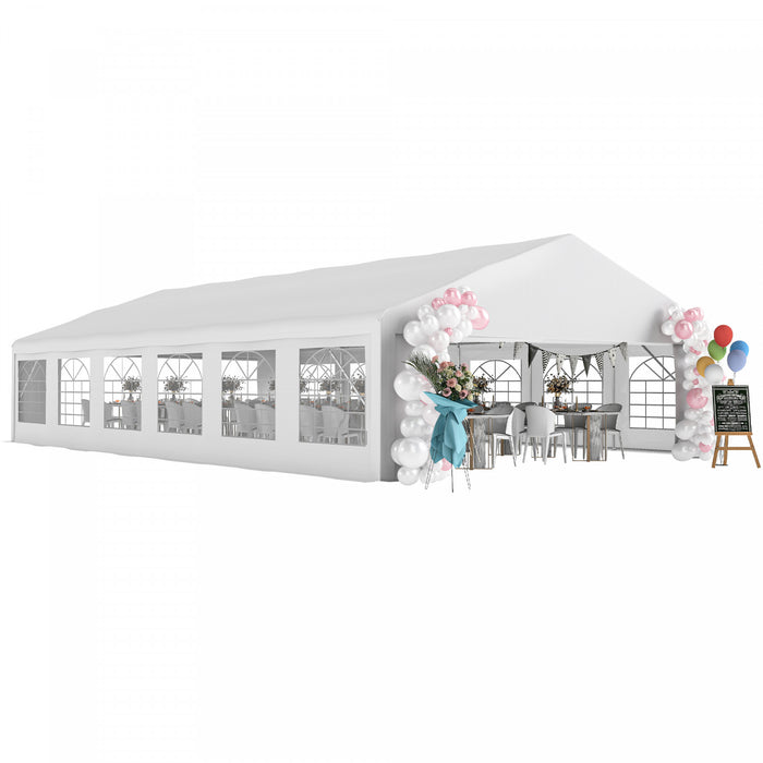 Outsunny Tente de Reception 7 x 12 m, Grande Tente de Mariage avec Parois Laterales, Blanc