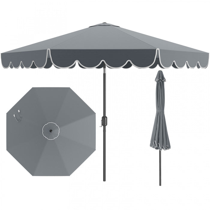Parasol de patio Costway 10 FT avec reglage d'inclinaison a manivelle, bordures, haut ventile, 8 baleines, gris