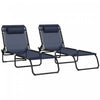 Outsunny 2 Chaises Longues Pliantes, Chaises Longues, Bleu Fonce