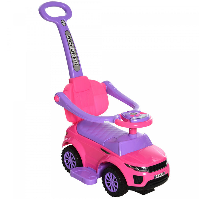 Aosom 3 En 1 Poussette Voiture De Marche Coulissante Avec Klaxon Musique Fonction D'eclairage Barre Securisee Jouet Pour Garcon Fille Tout-petits 1-3 Ans Rose