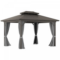 Outsunny 10' X 12' Tonnelle De Jardin Acier Hardtop Gazebo Jardin Abri Soleil Avec Moustiquaire Et R