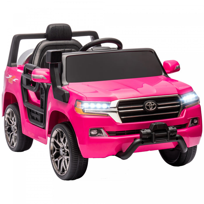 Qaba Voiture Electrique 12 V Pour Enfants, Voiture Pour Enfants Sous Licence Toyota Land Cruiser Avec Telecommande, Suspension A Ressorts, Lumiere Led, Musique, Klaxon, Rose