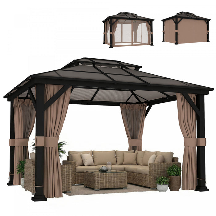 Outsunny Gazebo a toit rigide 3,6 x 2,95 m avec toit double en polycarbonate