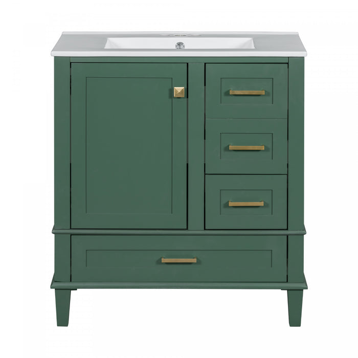 Katherine Meuble-lavabo De Salle De Bain 30 Po En Bois Massif Avec Lavabo Integre - Vert