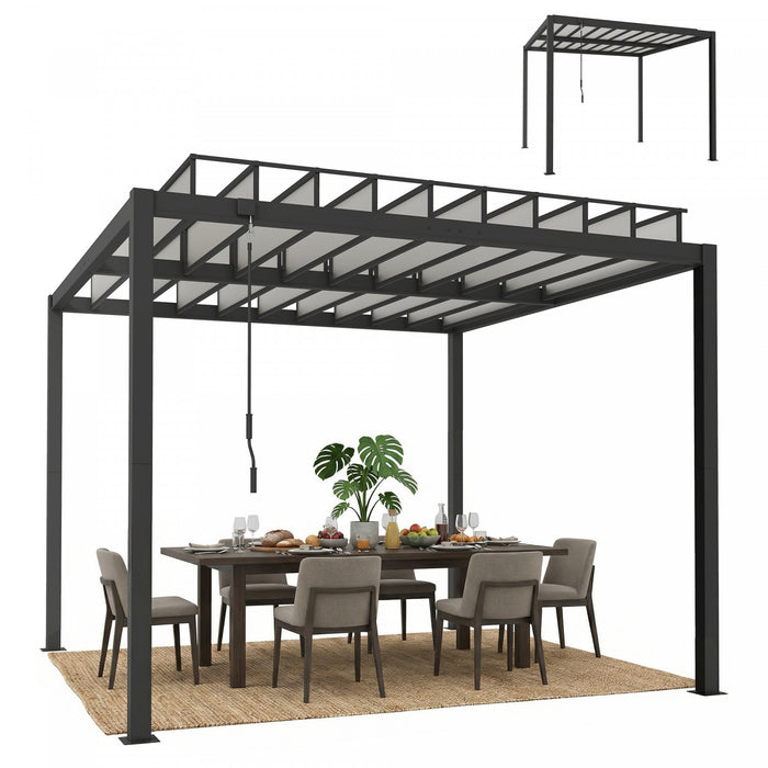 Outsunny 2,9 m x 3 m Pergola a persiennes avec toit en PC, gazebo en aluminium