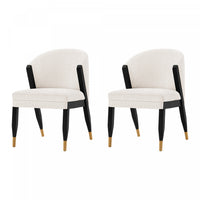 Chaise de salle a manger moderne Ola en bois et chenille creme - Lot de 2