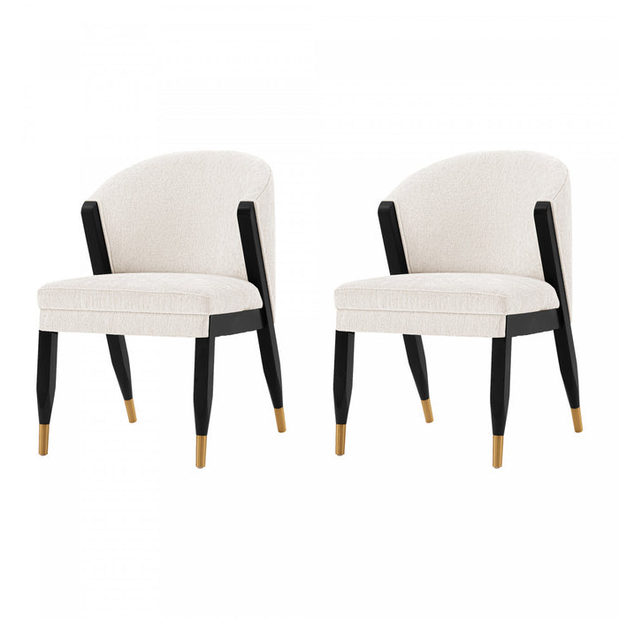Chaise de salle a manger moderne Ola en bois et chenille creme - Lot de 2