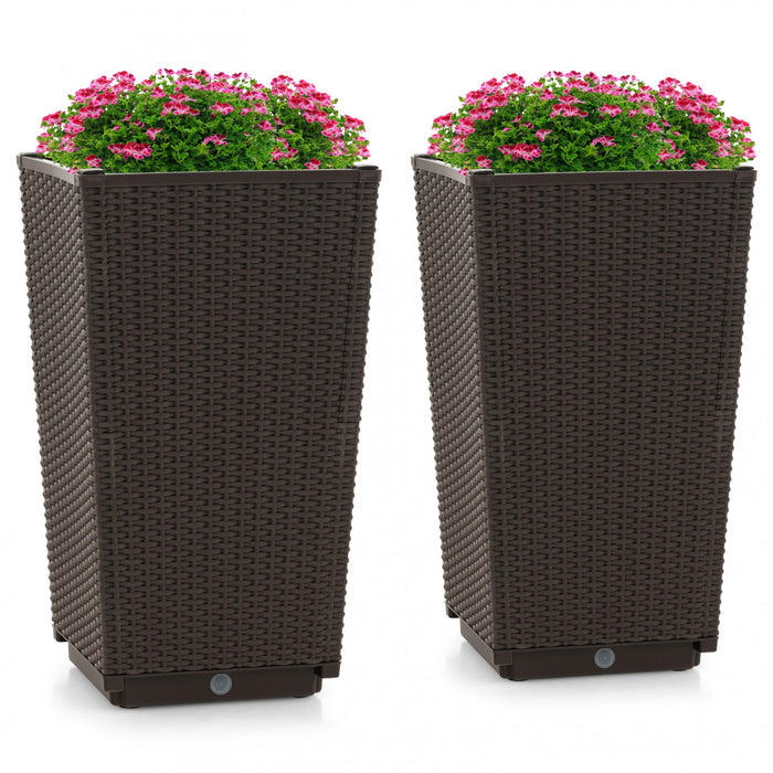 Costway 2pcs Outdoor Wicker Flower Pot 22,5 \"planters Hauts Avec Cafe Trou De Drainage