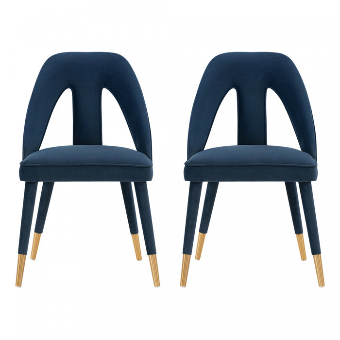 Chaise de salle a manger moderne Neda en velours bleu nuit - Lot de 2