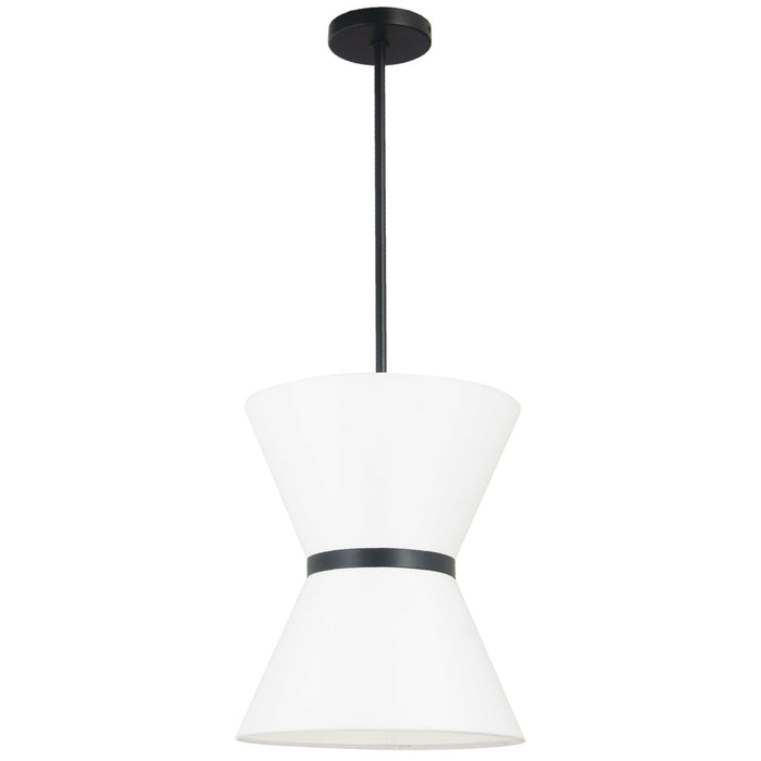 Luminaire suspendu Caterine de Dainolite de 12 po de diamètre, avec abat-jour blanc, anneau noir, fini noir mat et 1 ampoule