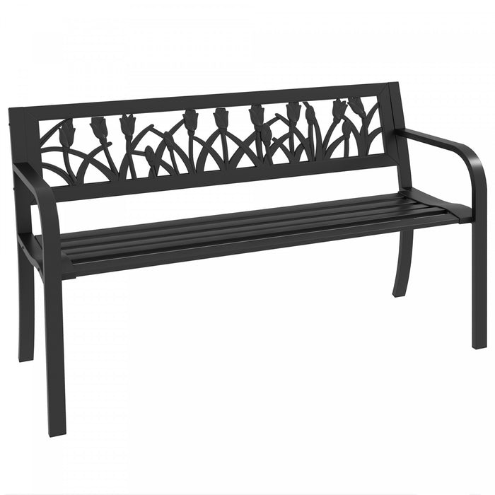 Outsunny Banc De Jardin 49\" Avec Siege A Lattes Pour Jardin, Pelouse, Noir