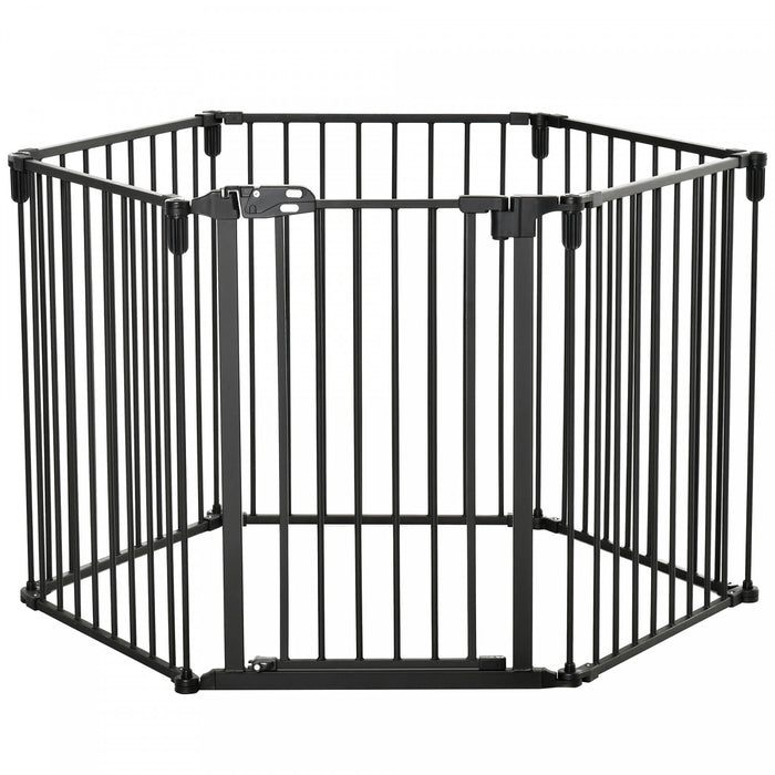 Pawhut Barriere De Securite Pour Animaux Domestiques, Parc A 6 Panneaux, Cheminee, Arbre De Noel, Cloture En Acier, Barriere D'escalier, Separateur De Piece, Fermeture Automatique, Verrouillage, Noir
