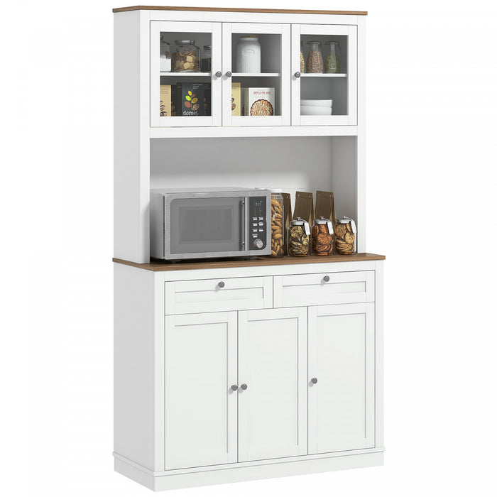 HOMCOM 71\" Armoire de Cuisine w/ Espace Micro-ondes Buffet w/ Hutch Blanc