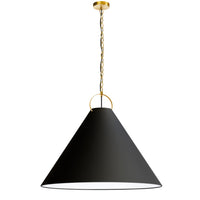 Luminaire suspendu Princeton de Dainolite de 32 po de diamètre avec abat-jour noir, fini laiton vieilli et 1 ampoule