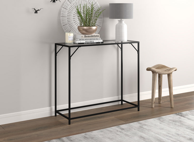 Console moderne de 31 po avec verre trempé et métal noir 