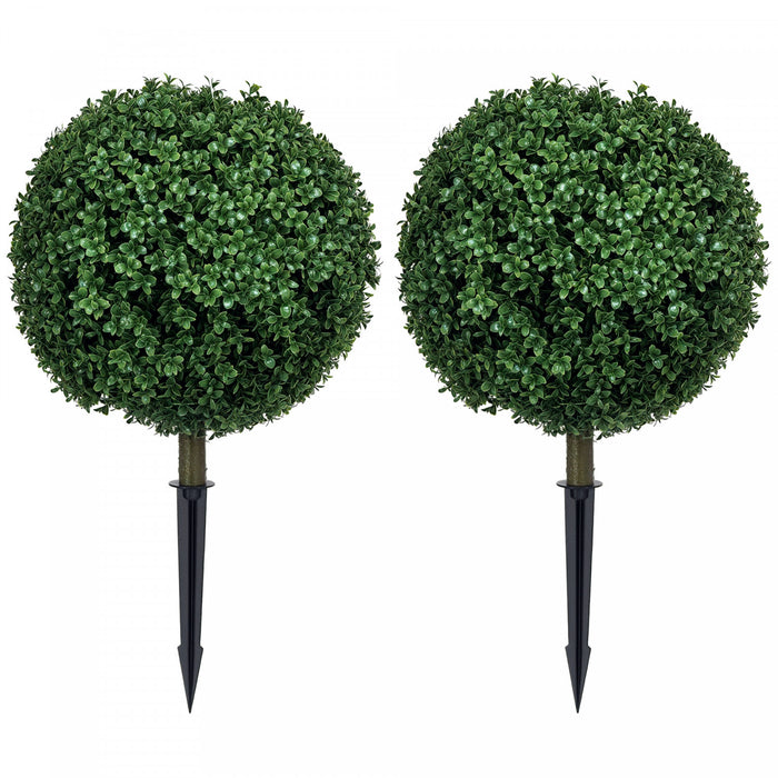 HOMCOM Ensemble de 2 Arbres Artificiels de Buis en Topiaire avec Piquets de Terre
