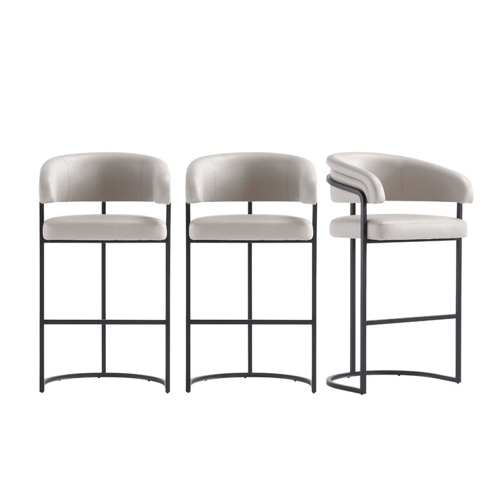 Tabouret de bar moderne Augusta en metal et tissu gris clair - Lot de 3