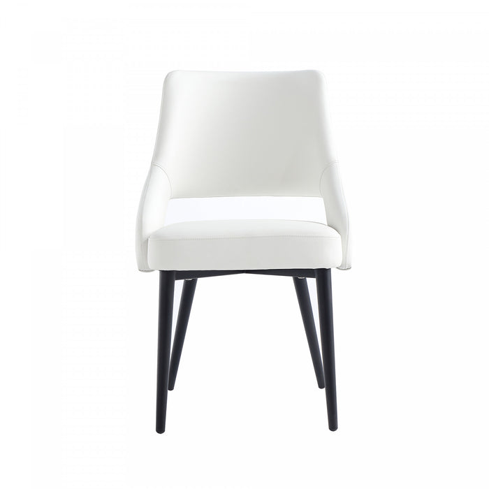Chaise de salle a manger moderne Tremont en metal et cuir vegetalien blanc